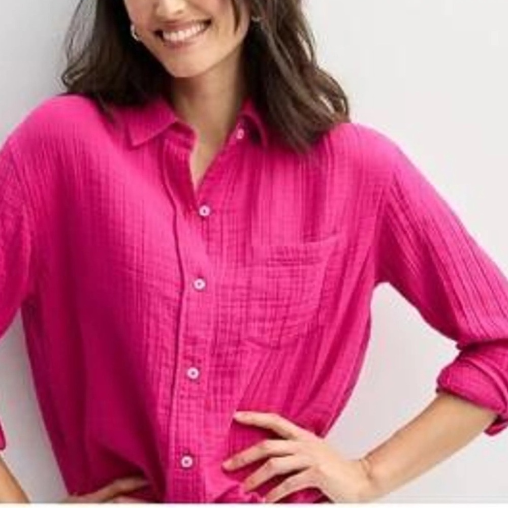 J. Crew Gauze Button Up Long Sleeve Shirt Size XXL Pink BY043